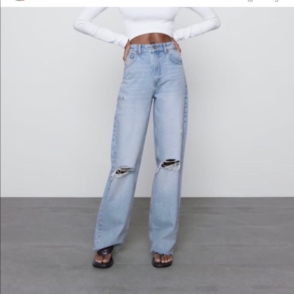 Zara High Rise Full Length Wide Leg Jean